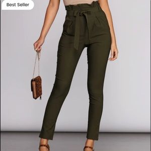High waist paperbag skinny dress pants, small
